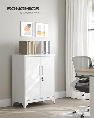 Image de Armoire de bureau métallique avec 2 portes - Armoire de rangement multifonctionnelle - Étagères réglables