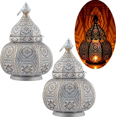 Immagine prodotto di set di 2 lampade orientali a lanterna Lampada da comodino Mahana Bianco
