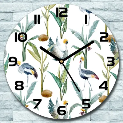 Produktbild von Wanduhr aus Glas Rund fi 30 Vögel und Pflanzen Quarz Deko Wohnzimmer Büro