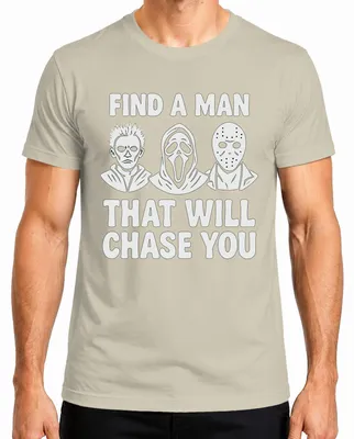 Imagen del producto de Encuentra a un hombre que te persiga. Máscaras de terror: Jason, Ghostface. Camiseta para hombre, color natural, talla M