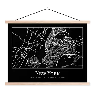 Produktbild von MuchoWow® Textilposter Karte - New York - Stadtplan - Karte 60x45 cm mit holzfarbenen Rahmen - Bild