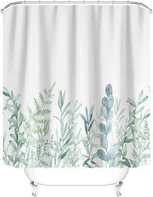 Produktbild von Unyqoos® Duschvorhang 180 x 200 cm – 100% Polyester, wasserabweisend & schimmelresistent, Blatt- & Blumenmuster, beschwerte Saumnaht, inkl. 12 C-Ringe