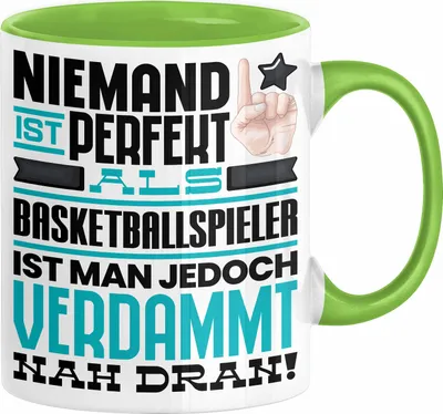 Produktbild von Basketballspieler Geschenk Tasse Lustige Geschenkidee für Basketballspieler Geburtstag Kaffee-Becher Niemand Ist Perfekt Aber Als Basketballspieler Ist Man Nah Dran (Grün)