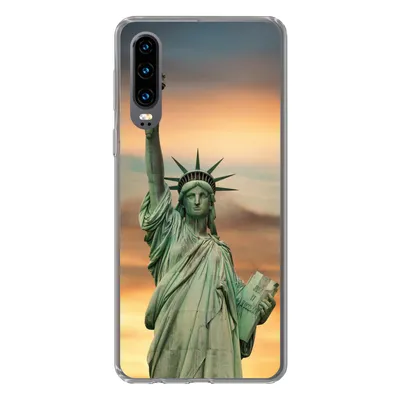 Produktbild von MuchoWow® Handyhülle Schutzhülle Hülle für Huawei P30 New York - Freiheitsstatue - Sonnenuntergang Silikon Softcase Handy Hülle - Kartenbesitzer