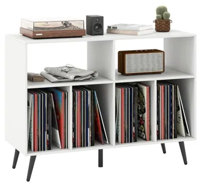 Produktbild von Plattenspielerständer, 3-stufige Vinyl-Aufbewahrungsregale, Weiß