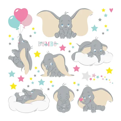 Image de Autocollant mural Disney Dumbo gris, rose et jaune - 600237 - 30 x 30 cm