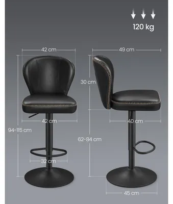 Obrázek produktu pro Barové židle - Barové stoličky - Židle do baru - Kuchyňské židle - Stoličky - Nastavitelné výškově (62-84 cm) - Otočné o 360°