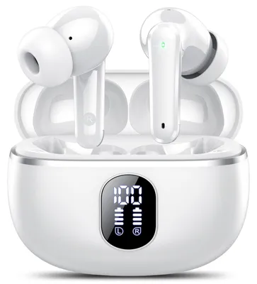 Produktbild von Bluetooth Kopfhörer Kabellos Noise Cancelling Earbuds mit ENC Mikrofon Bluetooth Ear Kopfhörer mit LED Display 50H Wiedergabe HiFi Bass IP7 Weiß