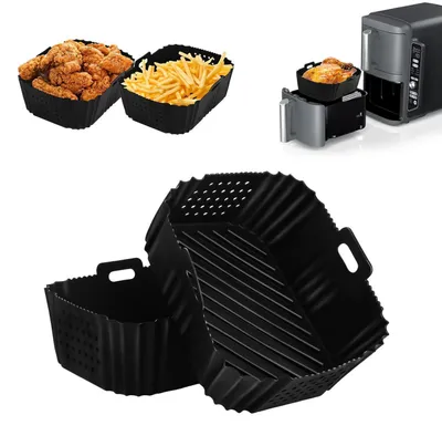 Immagine prodotto di 2 stampi in silicone per friggitrici ad aria da 7,5-9,5 litri, senza BPA, dimensioni 19x14x7 cm, lavabili