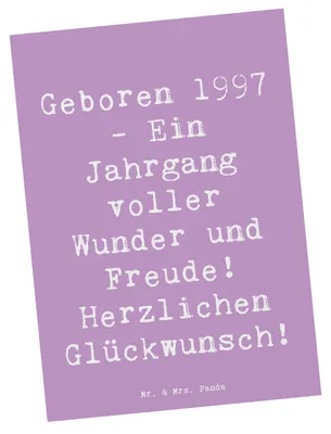 Produktbild von Mr. & Mrs. Panda Postkarte Spruch 1997 Geburtstag - Lavendeltraum - Geschenk, Alter, Geburtstagsfeier, Ansichtskarte, Geburtstagsgeschenke, Ansichtskarten, Postkarten