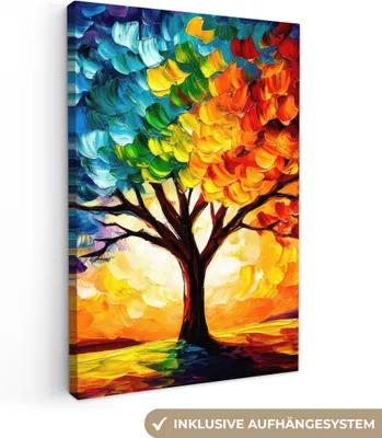 Produktbild von Leinwand Bilder 60x90 cm - Lebensbaum - Kunst - Natur - Sonnenuntergang, Bilder, Wanddeko Wohnzimmer
