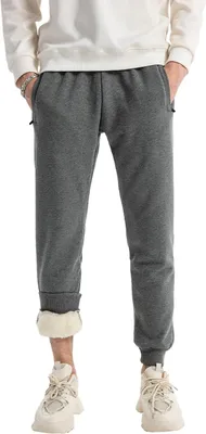 Productafbeelding van Herenjoggingbroek van fleece met trekkoord, zijzakken en geribbelde pijpen in donkergrijs