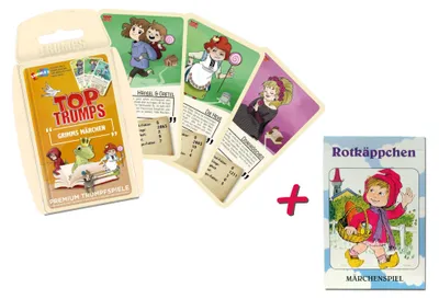 Produktbild von Märchen 2er Set: Top Trumps Grimms Märchen + Rotkäppchen Märchenspiel Kartenspiel Quartettspiel