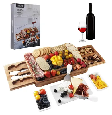 Käsebrett-Set aus Akazienholz, 38x27,5x4,2 cm, mit Messern, weiß