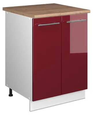 Image de Meuble bas sous-évier Vicco Fame-Line Rouge bordeaux Haute brillance/Blanc 60cm, Model 65083