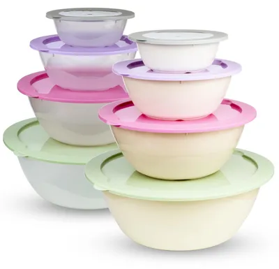 Salatschüssel-Set 8-tlg. mit Deckel, stapelbar, Kunststoff, beige