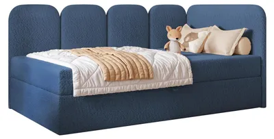 Produktbild von Jugendbett FINO 120x200 Rechts Bettkasten Bonellmatratze Blau Bouclé