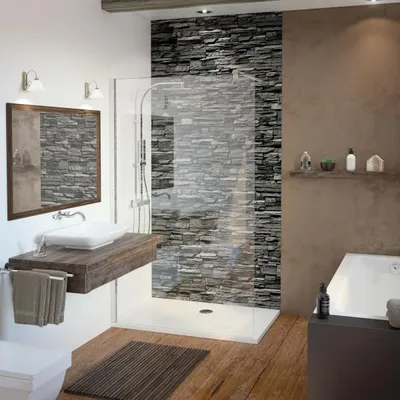 Produktbild von Duschrückwand Naturstein dunkel 100 x 210 cm, 5788514000202