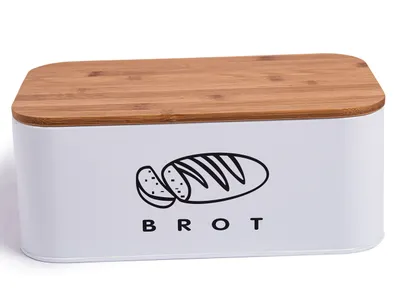 Produktbild von Theo&Cleo Brotkasten aus Metall mit Bambus Deckel 30cm * 18cm * 14cm Weiß