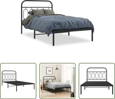 Produktbild von The Living Store Bettgestell mit Kopfteil Metall Schwarz 107x203 cm