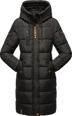 Produktbild von Marikoo Damen Wintermantel warmer Winterjacke Vegan Steppmantel lang mit Kapuze Yuikoo Schwarz Gr. 38 - M