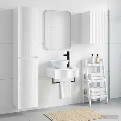 Zdjęcie produktu dla Zestaw mebli do łazienki Maison Exclusive, 3 sztuki, wysoki połysk, biały, wymiary: 33 x 34,5 x 160 cm