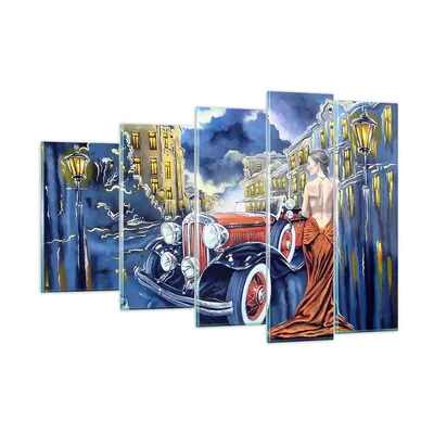 Produktbild von Bilder auf glas - frau retro stil - 150x100cm - Glasbilder - Wandbilder - Kunstdruck - zum Aufhängen bereit - Wanddekoration aus Glas - Glas Bilder - Wandbild auf Glas - 5 Teile - GEG150x100-3450