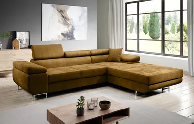 Produktbild von FurMeb24 ECKSOFA LAZZANO MONOLITH 48 - rechte seite - GELB - mit schlaffunktion und bettkasten