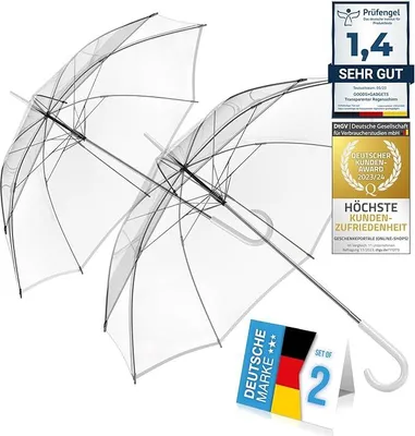 Produktbild von 2er Set Transparenter Regenschirm mit Automatiköffnung – Großer Kuppelschirm, Windbeständig, Rostfreier Rahmen, Schirm Damen & Herren