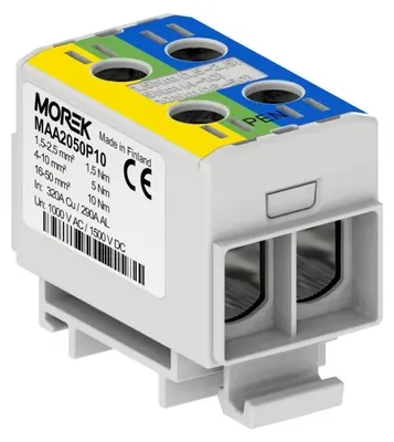 Image de Bornier de passage sur rail 2X Al/cu 1.5-50.0MM2 1000V AC/1500V DC Jaune/vert/bleu