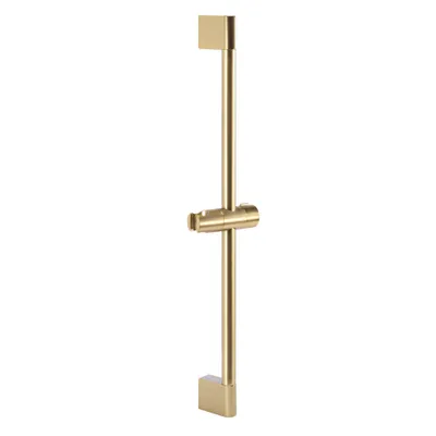 A gold shower slide bar with a holder.
