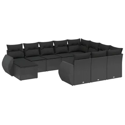 Produktbild von vidaXL 11-tlg. Garten-Sofagarnitur mit Kissen Schwarz Poly Rattan