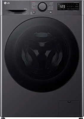 Front view of a dark gray LG washing machine.