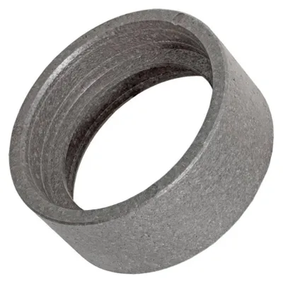A close-up, isolated shot of a gray, ring-shaped object with ribbed interior.