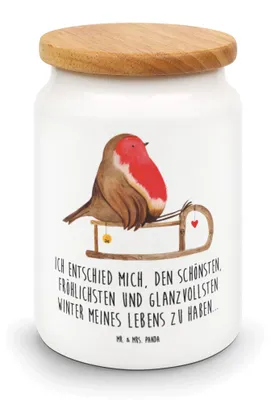 Produktbild von Mr. & Mrs. Panda Teedose Rotkehlchen Schlitten - Weiß - Geschenk, Vorratsbehälter, Dose, Weihnachten, Snackdose, zuckerdose, Aufbewahrungsdose, Vogel, behälter