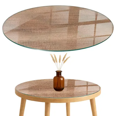 Produktbild von Glasplatte Tisch – Esstischplatte Glas – Tischplatte Glas – Glasarbeitsplatte Tisch – Glasplatte Esstisch – Pflegeleicht – Witterungsbeständig – fi70 cm – Natürliche Holzmaserung