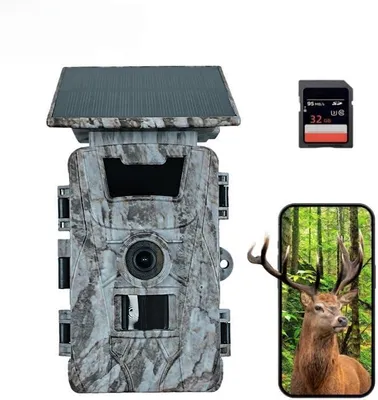 Produktbild von Wildkamera WLAN App 60MP 4K, Solar Wildtierkamera mit Bluetooth, 5200mAh Akku, PIR Bewegungsmelder, 15m Nachtsicht, 120° Weitwinkel, IP66 Wasserdicht