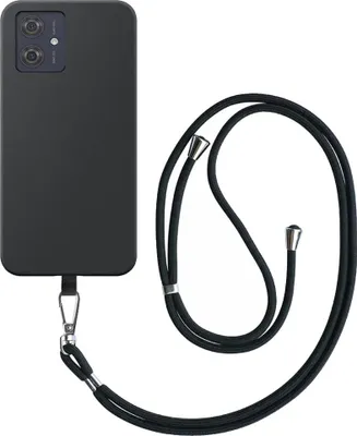 Obrázek produktu pro Vhodné pro Motorola Moto G54 / G54 Power / G64 Pouzdro na telefon s odnímatelnou černou šňůrkou - Flexibilní zadní kryt Pouzdro ze silikonu TPU s černou šňůrkou - Black - Smartphonics