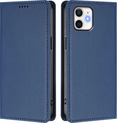 Image de Etui cuir pour iPhone 12/iPhone 12 Pro, étui magnétique en cuirPolyuréthaneavec support Bleu foncé