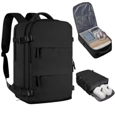 Produktbild von 5L wasserabweisender Rucksack mit Zoll Reise Schultasche für Damen, Herren Jungen Mädchen in Schwarz perfekt für Alltag, Schule und Wochenendreisen