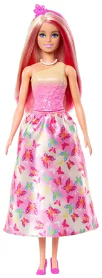 Produktbild von Barbie A Touch of Magic Royal-Puppe mit Haaren in Pink und Blond, Rock mit Schmetterlingsmuster und Zubehör, Modepuppe, Weiblich, 3 Jahr(e), Mädchen, 310 mm, 120 g