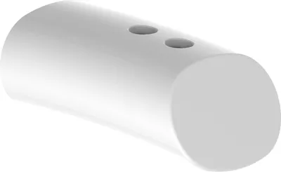 A white cylindrical object with two holes on its top surface, presented on a white background.