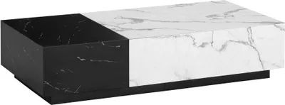 Produktbild von WOHNLING Couchtisch 120x60x28 cm Weiß Schwarz Sofatisch in Marmor-Optik Modern Wohnzimmertisch Niedrig Rechteckig mit Schubladen Loungetisch Stauraum