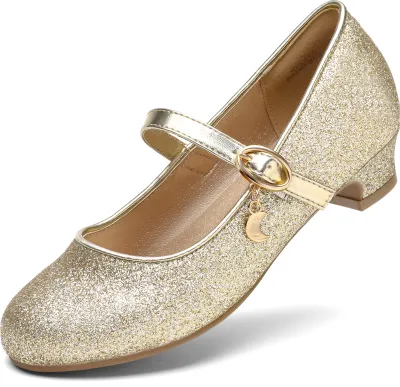 Produktbild von DREAM PAIRS Ballerinas Mädchen Mary Jane Flache Schuhe Ballerinas Prinzessin Schuhe Kommunionschuhe Schulschuhe Gold 35 KFL219