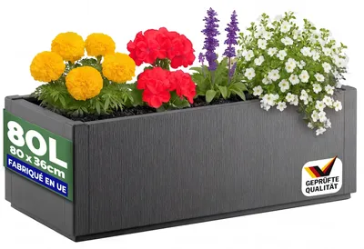 Image de CASARIA® Jardinière Ethica Anthracite 80x36x36cm 80L résistante fond d'écoulement Bac à fleurs Pot de fleurs Jardin Balcon