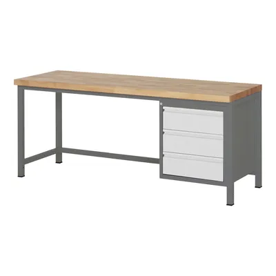 Produktbild von STIER Höhenverstellbare Werkbank Premium, 3 Schubladen, 200x70x84-104cm, Stahl und Buche