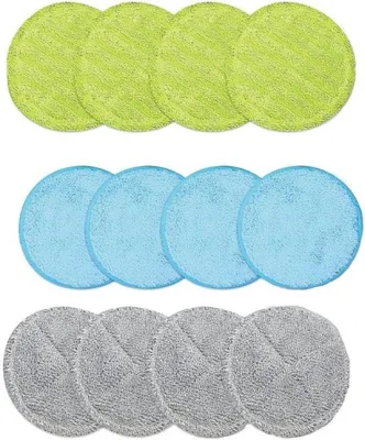 Produktbild von Ersatzmoppauflagen - 12 Stück - Elektro-Moppauflagen - 16 cm Mikrofaserauflagen, geeignet für Hurricane - Universelle Ersatzauflagen - Wiederverwendbare und saugfähige Auflagen - Grau/Grün/Blau