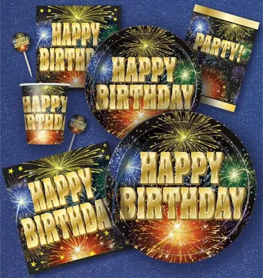 Produktbild von XXL Happy Birthday Pappschild Feuerwerk 35x137cm