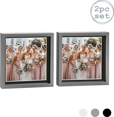 Produktbild von Nicola Spring 2 Stück 10 x 10 3D-Schatten-Kasten-Foto-Rahmen-Set - Craft Anzeigen Bilderrahmen mit 8 x 8 Mount - Glas Aperture - Grau / Schwarz