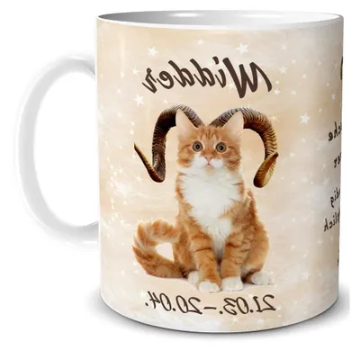 Produktbild von Tasse Katze mit Spruch Sternzeichen Widder – Geschenk für Katzenliebhaber